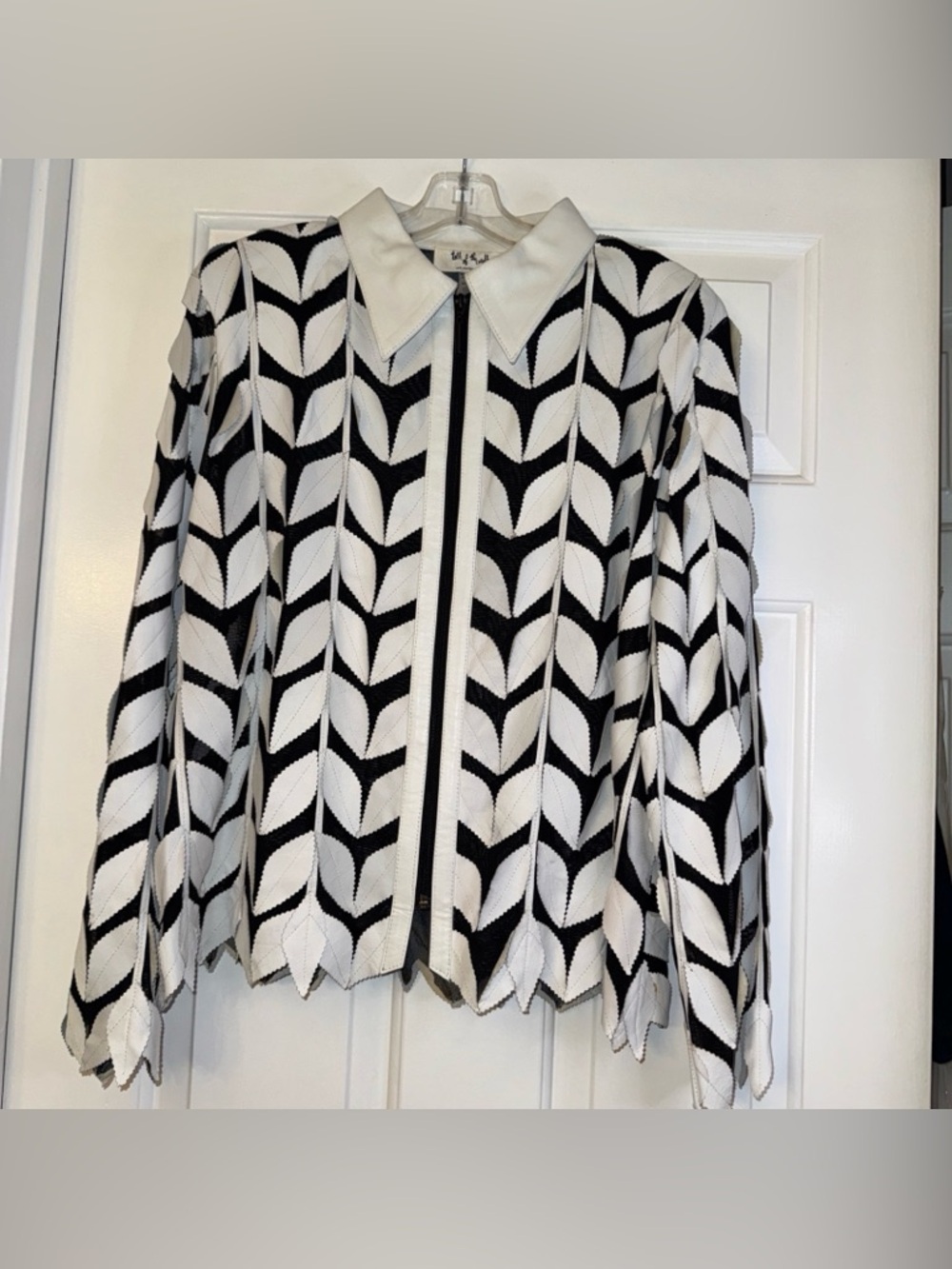 Leather Leaves White Black Jacket Size 1X Talk Of The Walk Atlantic City Vintage